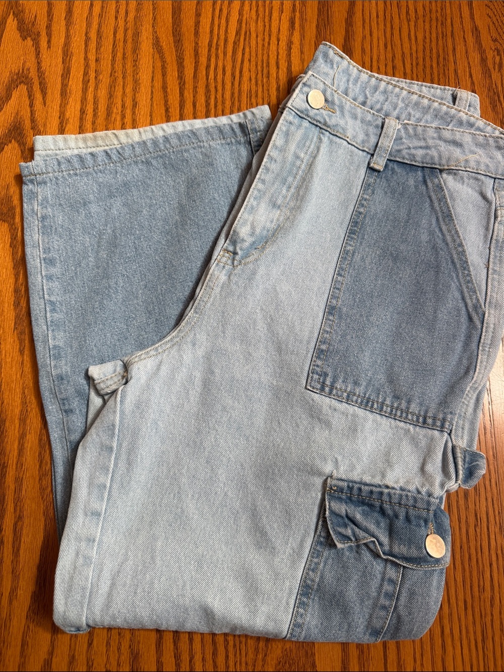 SHEIN Light Blue Patchwork Boyfriend Jeans